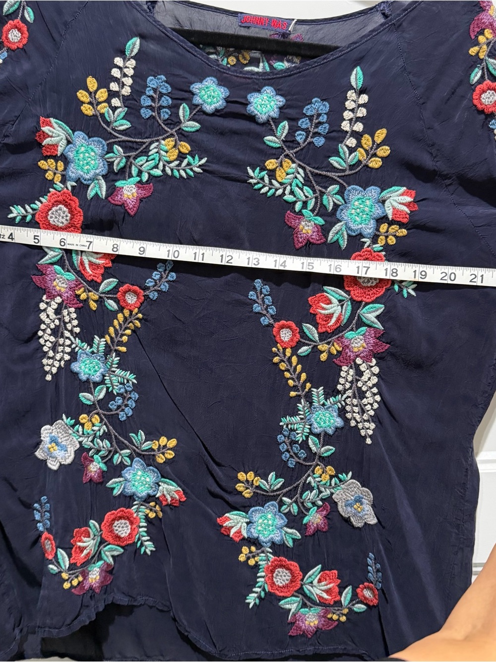 Johnny Was Navy Embroidered Floral Long-Sleeve Blouse - Picture 5 of 6